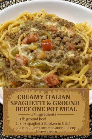 Creamy Italian Spaghetti & Ground Beef One Pot Meal