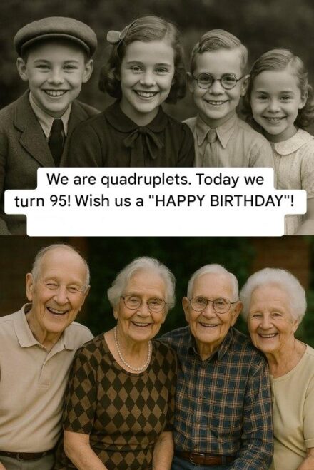 Today we woke up and looked at each other as we always have: as if we were a single reflection, but in four hearts.  95 years old… and here we are. Together. Smiling.  We were born with four tiny heartbeats under the same roof, with the same songs and the same prayers whispered over our cribs. As children, people stopped to look at us: four lives growing at the same time, learning to share everything… from the last piece of bread to the hardest days.  Life wasn’t always easy. We lost people we loved, we went through tough times, and we watched the world change time and time again. There were days of scarcity, days of fear, days when our health felt fragile. But even then, we had something worth its weight in gold: we had each other.  And now, we are 95. Wrinkles where laughter lingered. White hair that tells stories. Hands that worked, cared, and supported. Eyes that have seen too much… and yet still choose kindness.  If this message reached you, we’re not asking for gifts.  Just a “Happy Birthday.”  A blessing. Kind words for four souls who arrived here… together.  Because sometimes, a message from someone we don’t know feels like a hug from the world.  Thank you for celebrating life with us.