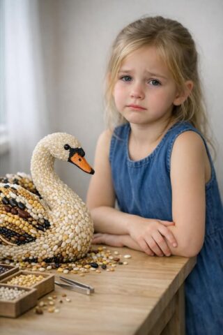 My daughter made a beautiful white swan out of grains, but she was sad because she didn’t get any compliments on it. ❤️🎉