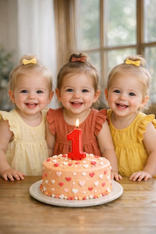 The beautiful triplet sisters are so happy on their first birthday. ❤️❤️