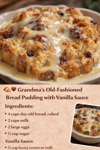 Grandma’s Old-Fashioned Bread Pudding with Vanilla Sauce