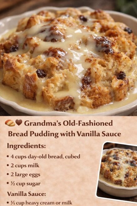 Grandma’s Old-Fashioned Bread Pudding with Vanilla Sauce