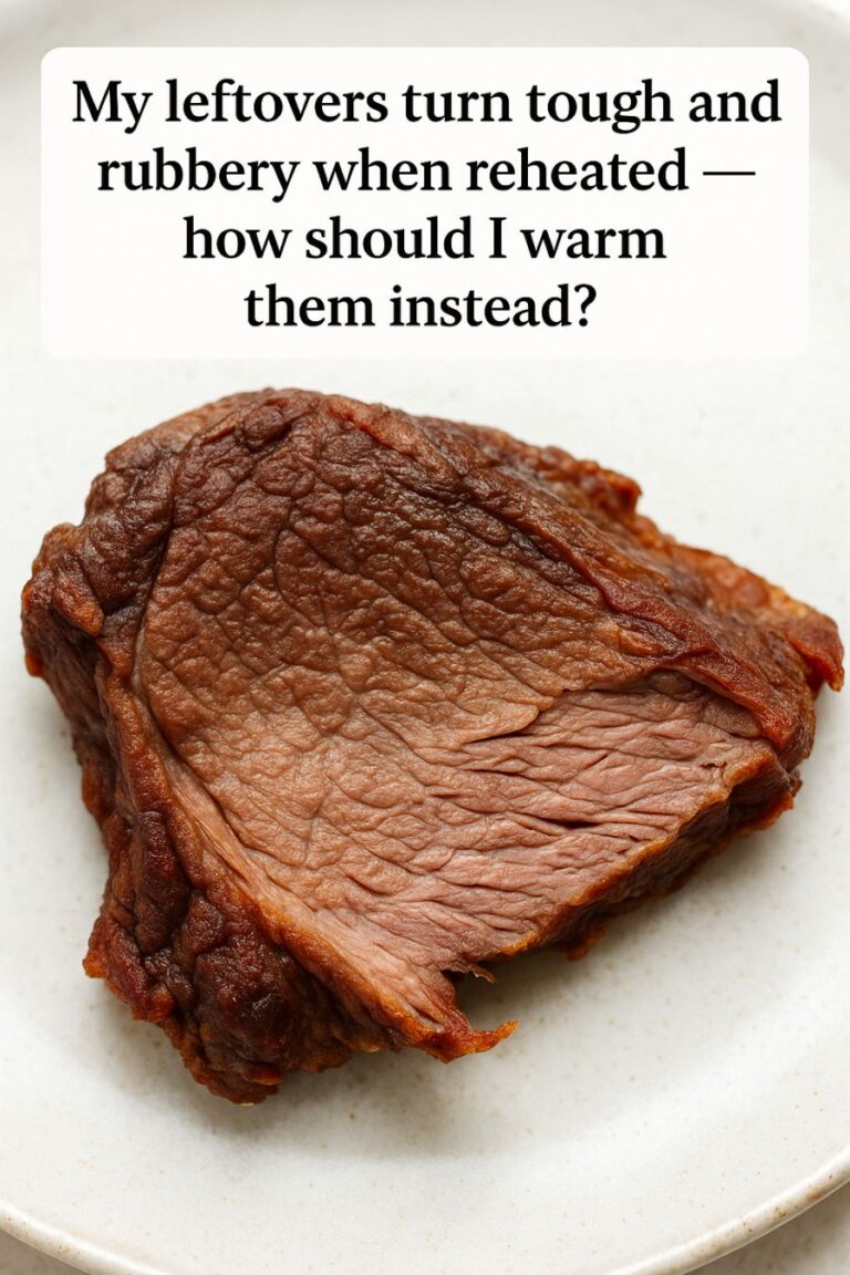 My leftovers turn tough and rubbery when reheated — how should I warm them instead?