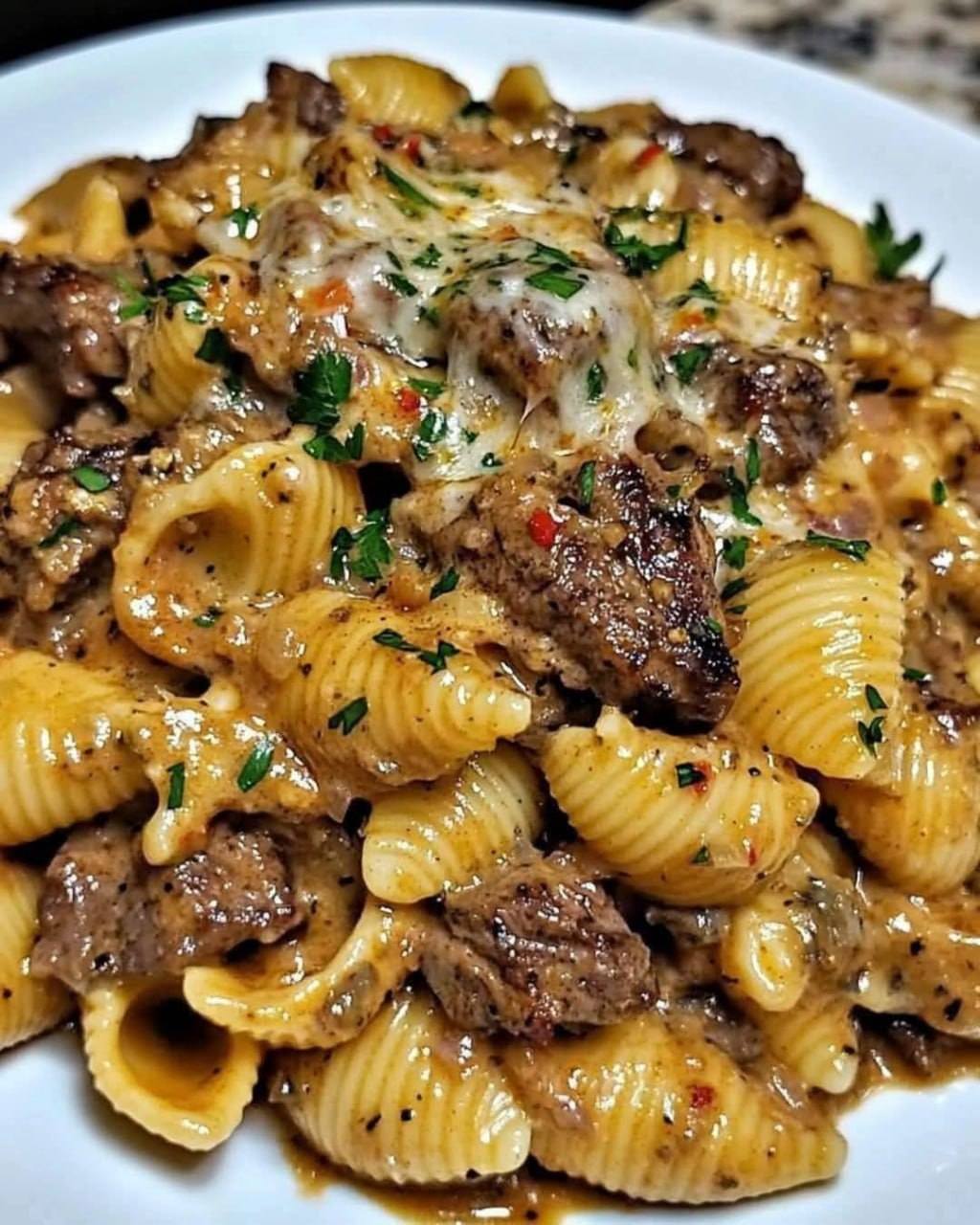 Garlic Butter Steak Bites & Creamy Parmesan Shells