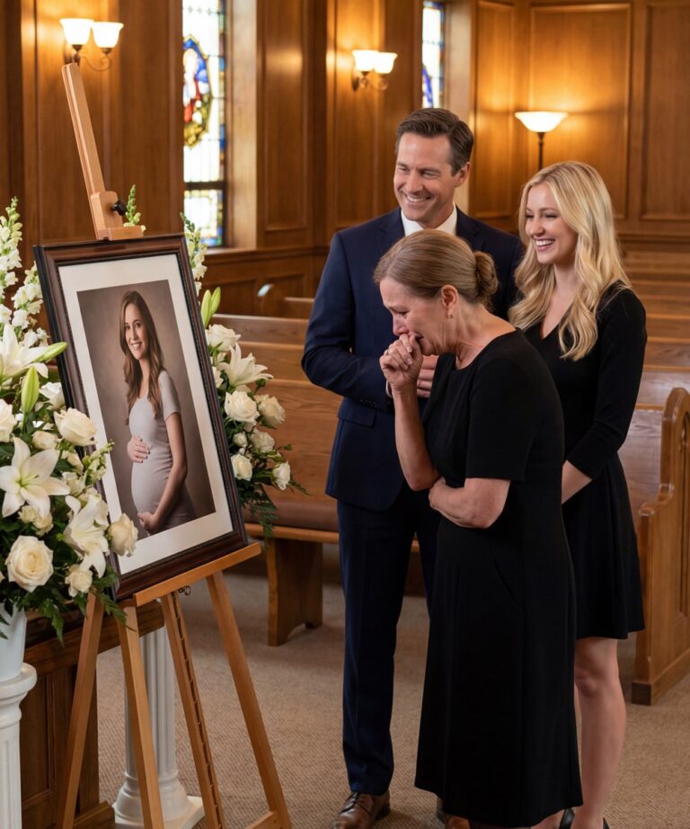 I stepped into my eight-month-pregnant daughter’s funeral with lilies choking the air. Her husband stood by the coffin—smiling—his arm around a woman I’d never seen.