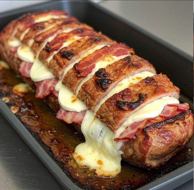 Pork loin stuffed with cheese and bacon