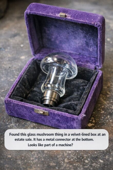 Found this glass mushroom thing in a velvet-lined box at an estate sale. It has a metal connector at the bottom. Looks like part of a machine?