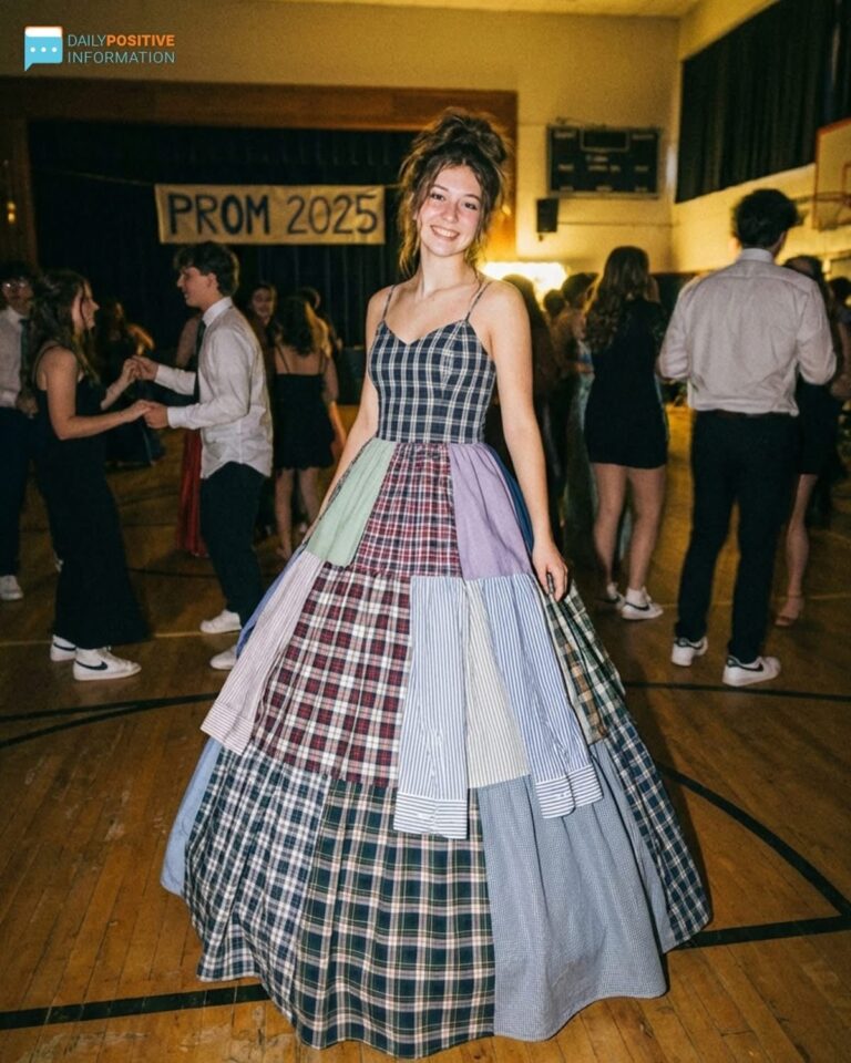 I Sewed My Prom Dress From My Late Father’s Shirts—My Classmates Laughed Until The Principal Grabbed The Mic