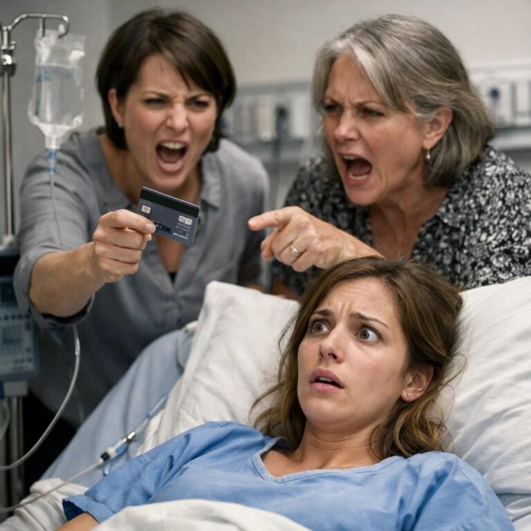 While I was in the hospital after giving birth, my mother and sister stormed into my recovery room. My sister demanded my credit card for a $80,000 party she was planning. I refused and told her, “I already gave you large amounts of money three times before.” She became furious, grabbed my hair, yanked my head back, and slammed it hard into the hospital bed frame. I screamed in pain.