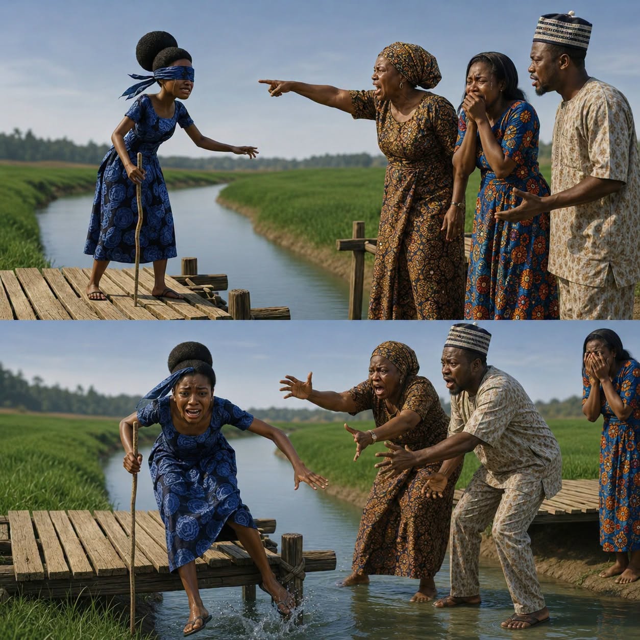 Regaining Her Sight, She Pretended to Stay Blind Until Her Husband Told Her to Cross a Broken Bridge
